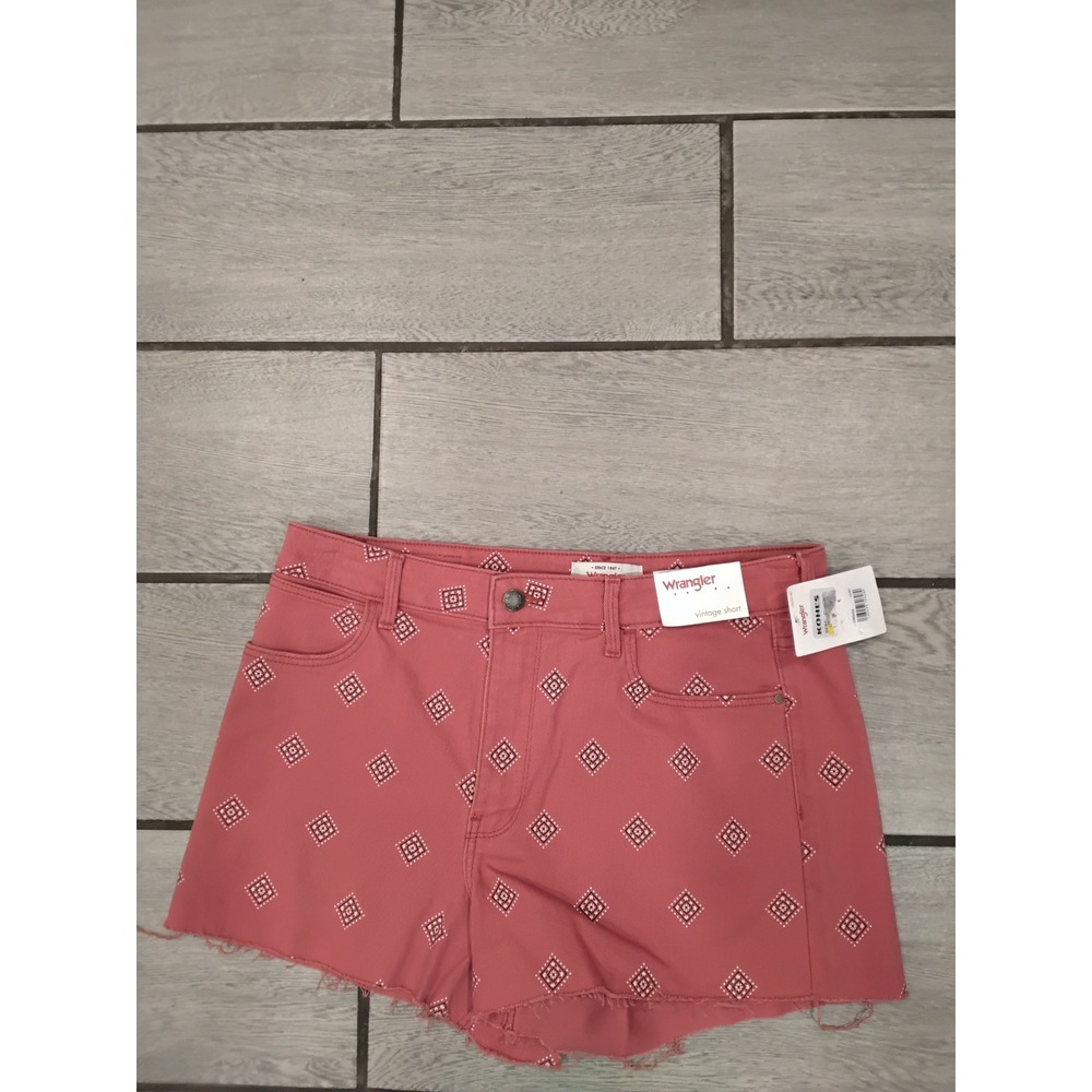 Wrangler Women's Rose Geometric Print Denim Shorts Raw Hem Vintage Style Size 10